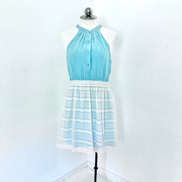 Anthropologie 8 Silk Alice in Wonderland Dress July 4th White Blue - Picture 2 of 11